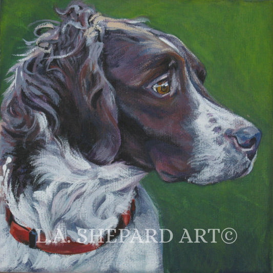 Brittany art portrait CANVAS print of LA Shepard painting 12x12 dog art