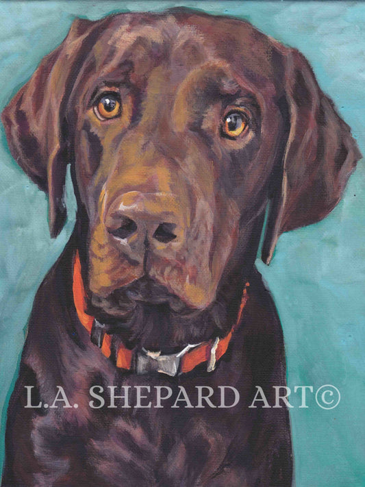 Labrador Retriever "Golden Eyes, Chocolate Lab" Giclée Print of Original Painting by LA Shepard