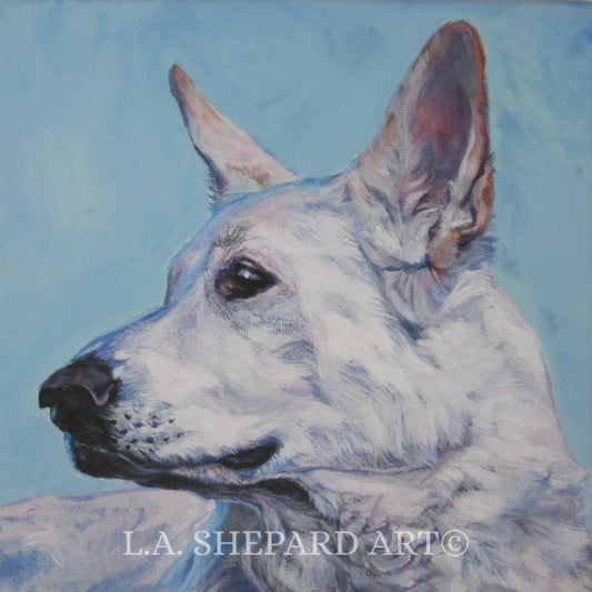 WHITE German Shepherd GSD dog art portrait canvas PRINT of LAShepard painting 8x8