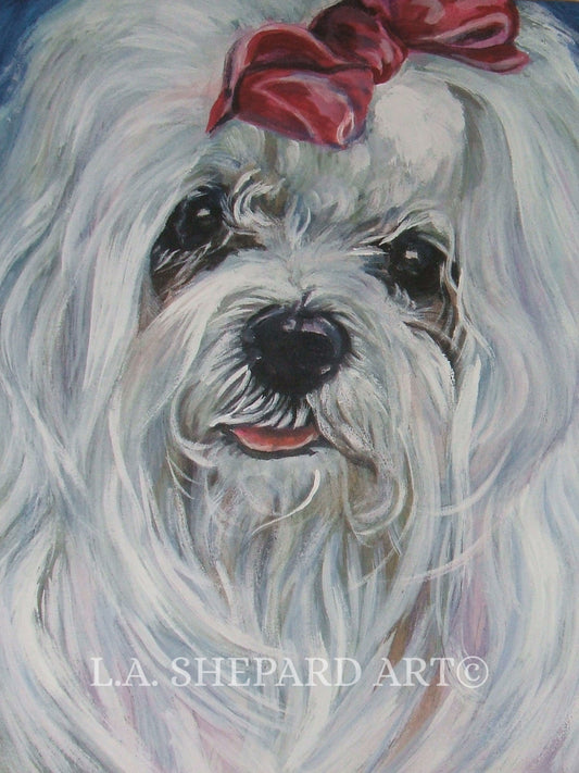 MALTESE dog art portrait canvas PRINT of L.A. Shepard painting 8x10