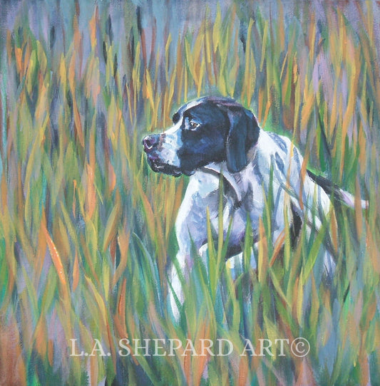 English POINTER dog art canvas PRINT of LA Shepard painting 12x12