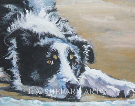 BORDER COLLIE portrait dog art canvas PRINT of LAShepard painting 8x10"