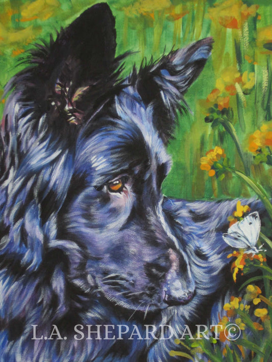 long hair black GERMAN SHEPHERD dog art portrait PRINT of LAShepard painting 8x10"
