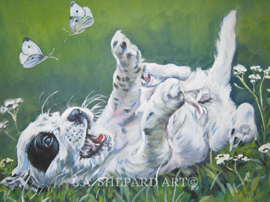 ENGLISH SETTER dog art puppy canvas PRINT of LAShepard painting 8x10"