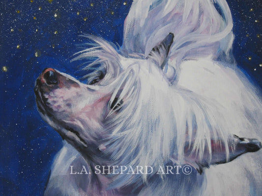 POWDERPUFF Chinese Crested dog art PORTRAIT PRINT of LAShepard painting 8x10
