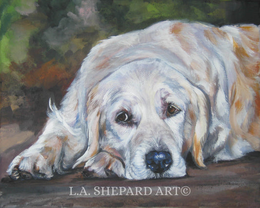 GOLDEN RETRIEVER dog art portrait PRINT of LAShepard painting 8x10