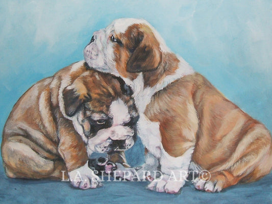 ENGLISH BULLDOG dog puppy art portrait canvas PRINT of LAShepard painting 8x10"
