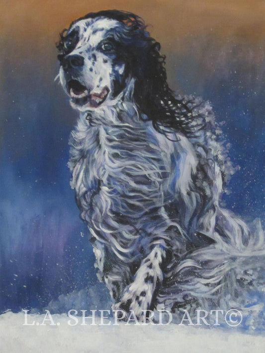English SETTER dog ART canvas PRINT of LAShepard painting 12x16"