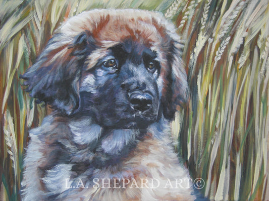 LEONBERGER puppy dog portrait ART canvas PRINT of LAShepard painting 8x10"