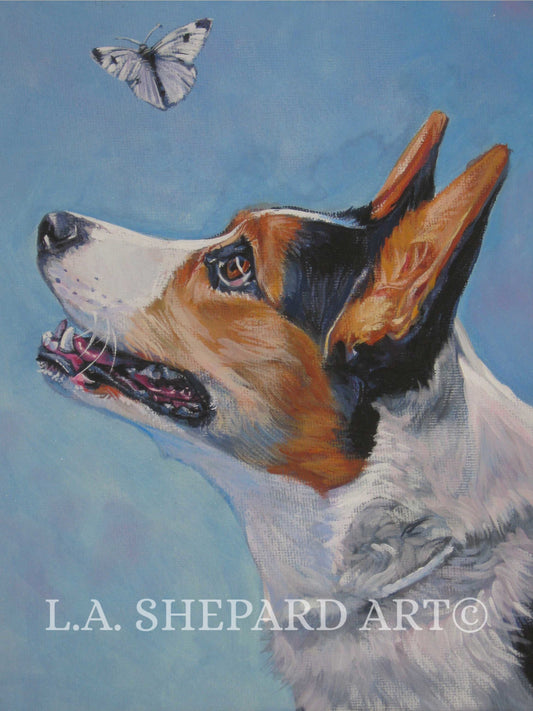 CARDIGAN Welsh CORGI dog art portrait canvas PRINT of LAShepard painting 12x16"