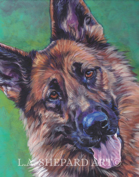 GERMAN SHEPHERD dog art portrait canvas PRINT of LAShepard painting 8x10