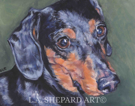 DACHSHUND dog art portrait canvas PRINT of LAShepard painting 11x14" DOXIE