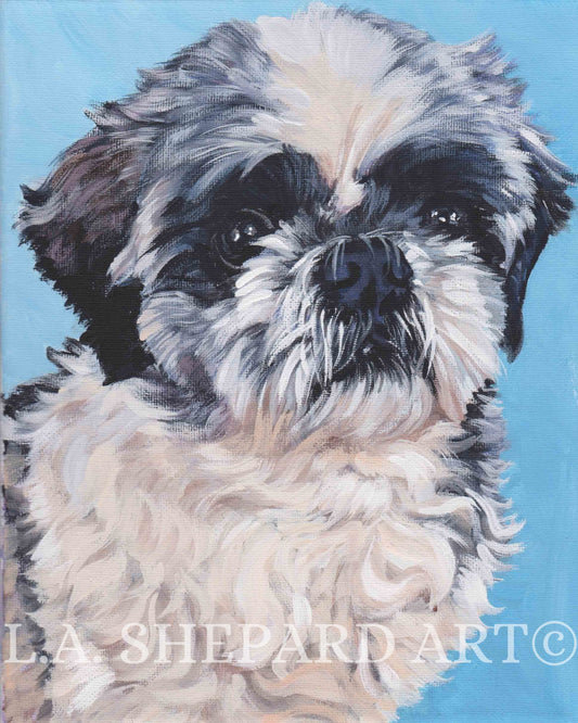 SHIH TZU dog art portrait canvas PRINT of LAShepard painting 11x14"