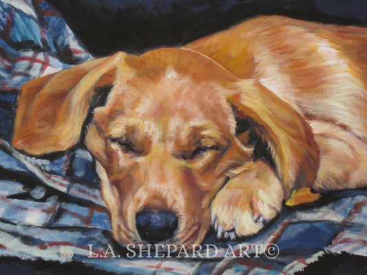 Labrador retriever dog art portrait PRINT of LAShepard painting 8x10"  YELLOW LAB