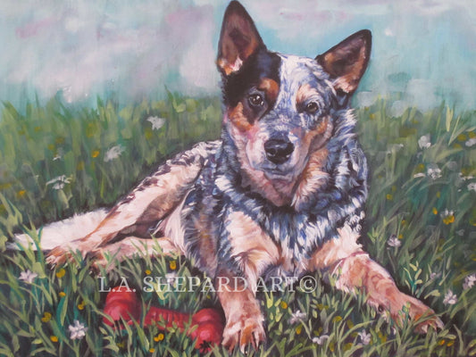 Australian Cattle Dog blue HEELER art PRINT of LA Shepard painting 8x10