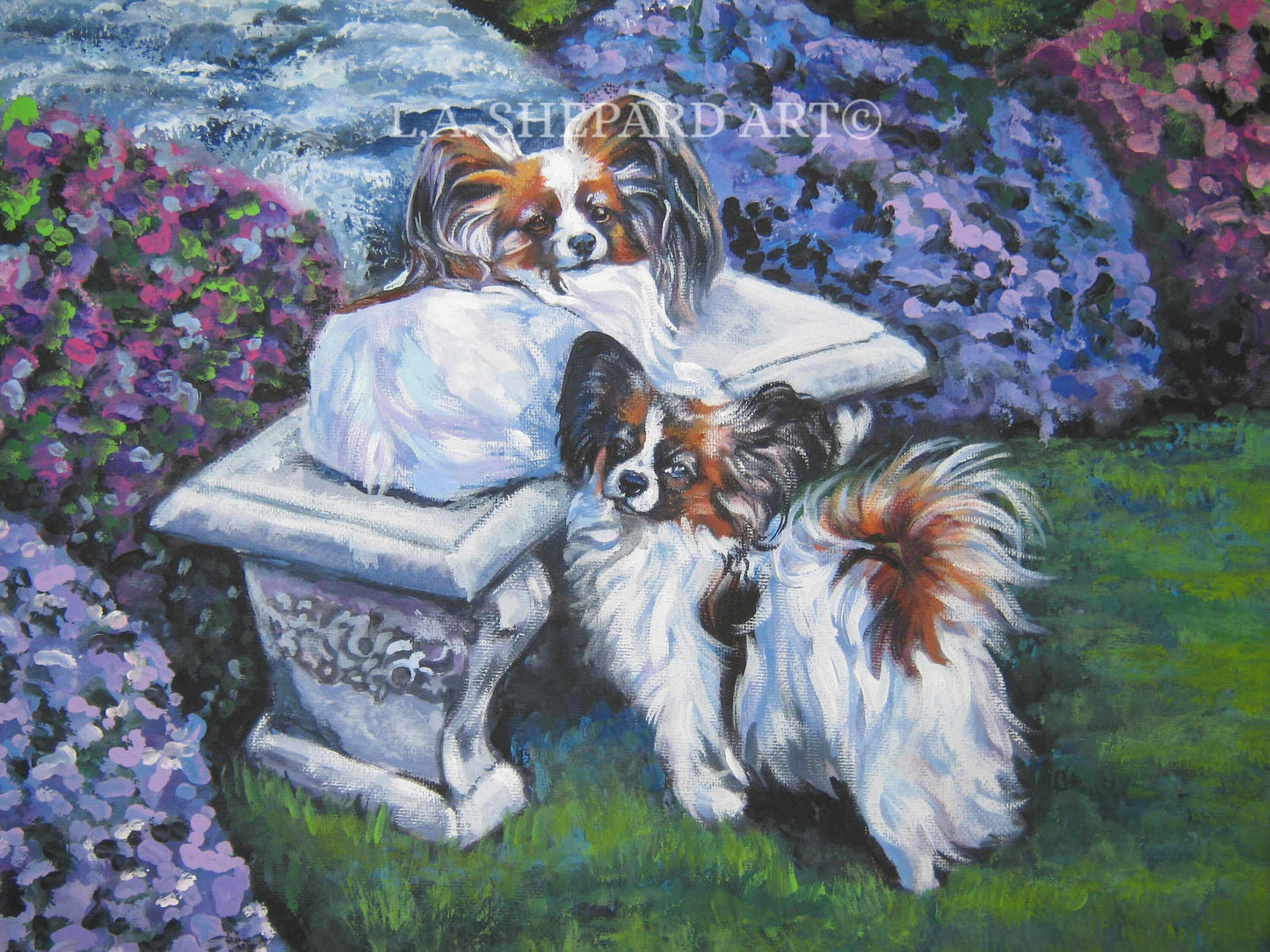 PAPILLON dog art canvas PRINT of LA Shepard painting 12X16