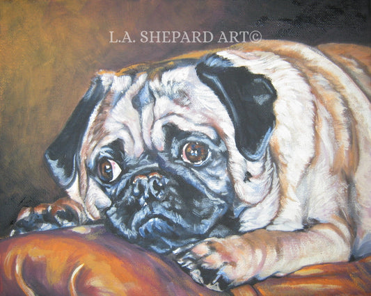 fawn PUG dog ART portrait canvas PRINT of LAShepard painting 8x10"