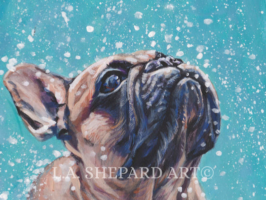 FRENCH BULLDOG art portrait canvas PRINT of LAShepard painting frenchie dog 12x16"