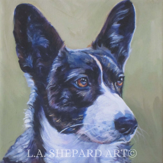 Cardigan Welsh CORGI dog art portrait PRINT of LA Shepard painting 12x12
