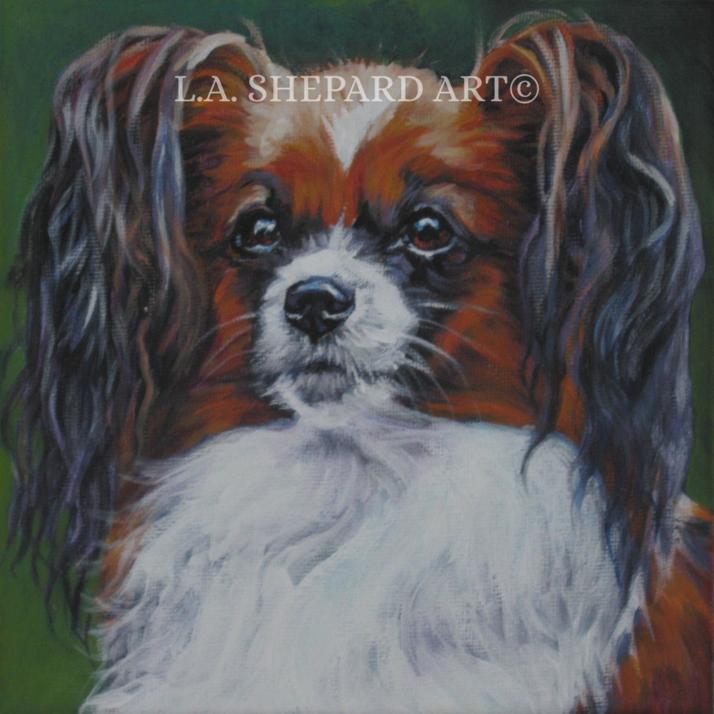 PAPILLON dog art PORTRAIT canvas print of LA Shepard painting 8x8