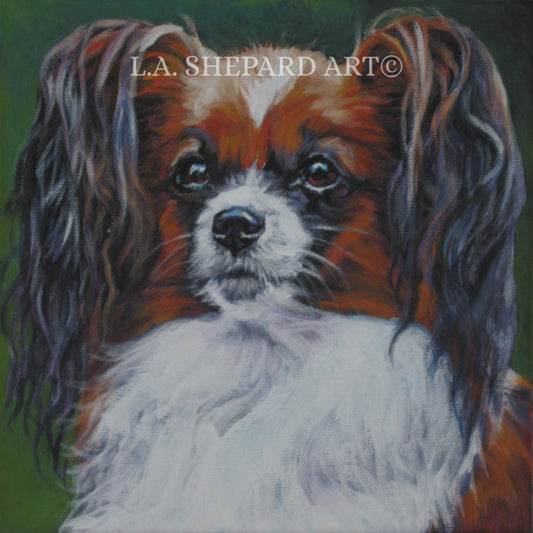 PAPILLON dog art PORTRAIT canvas print of LA Shepard painting 8x8