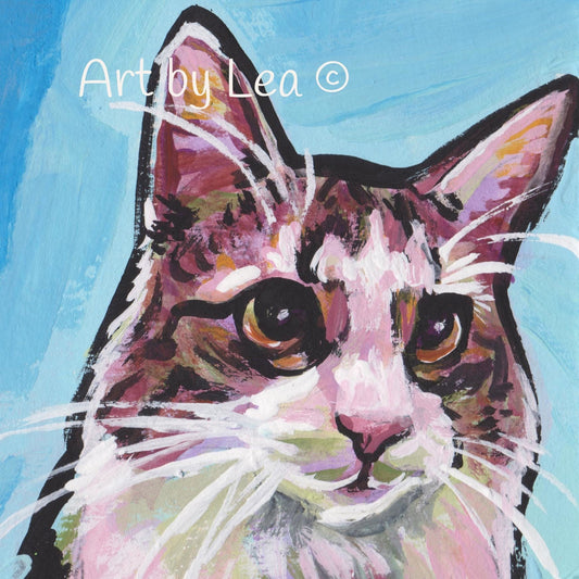 tabby KITTY CAT portrait art print of bright colorful pop art painting 12x12"