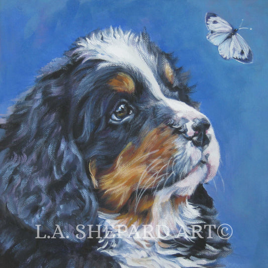 Bernese Mountain Dog art portrait print of LA Shepard painting 8x8" Berner Puppy