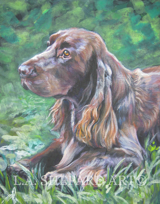 Field spaniel dog art portrait CANVAS print of LA Shepard painting 11x14