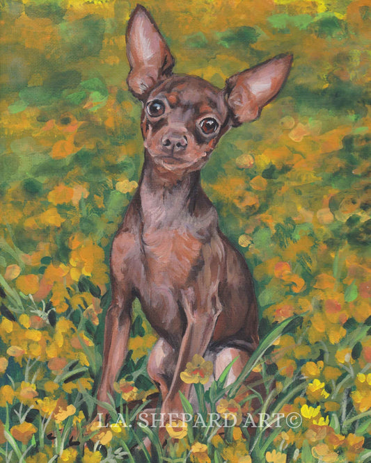 Russkiy russian Toy terrier dog art print of LA Shepard painting 8x10