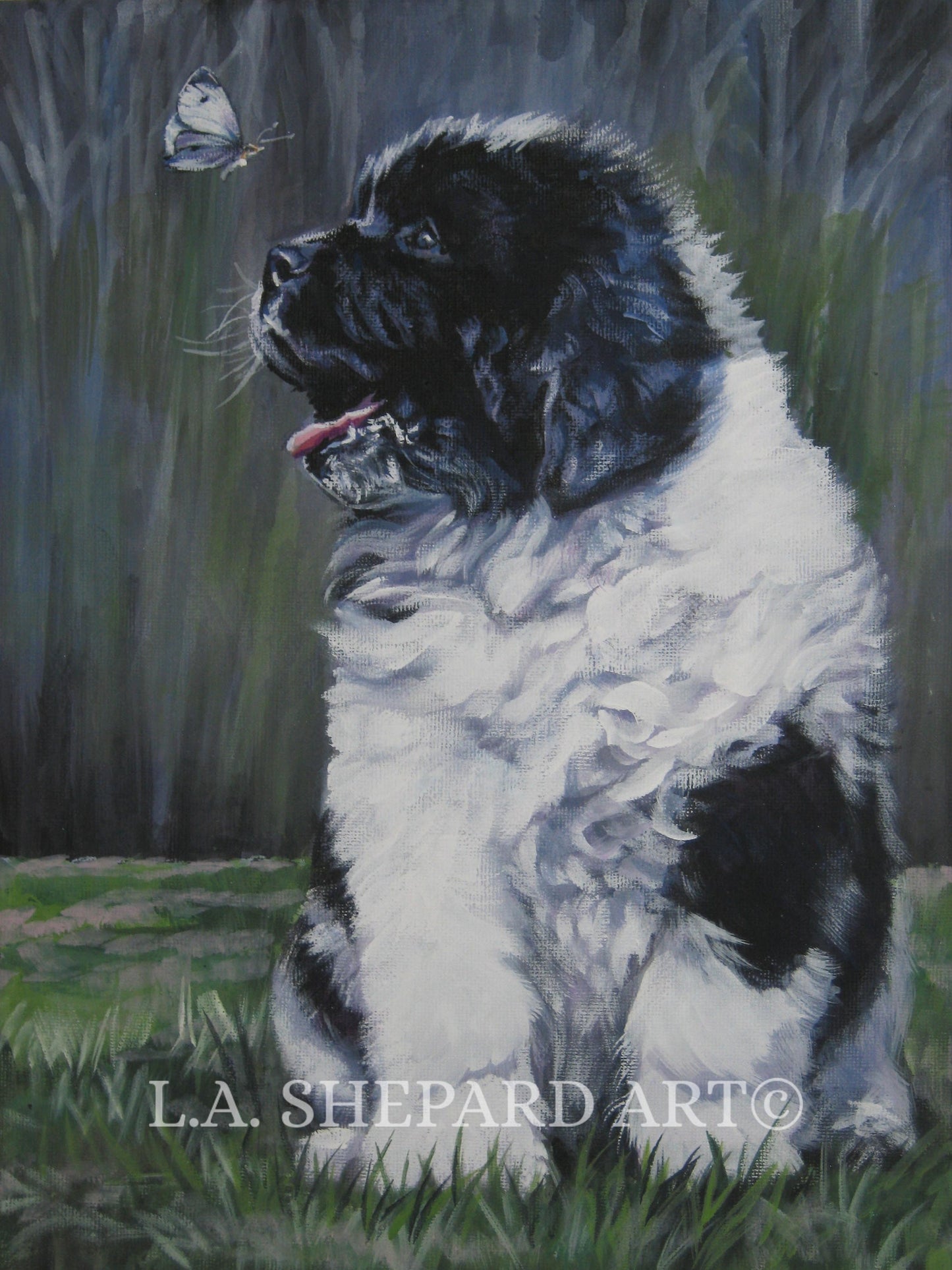 Newfie "A Happy Newfie Puppy" Giclée Print of Original Painting by LA Shepard