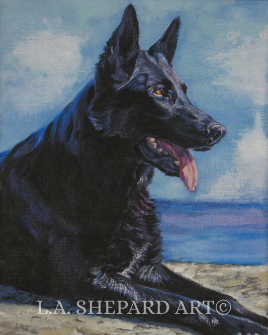 black German Shepherd dog art portrait print of LAShepard painting 11x14"