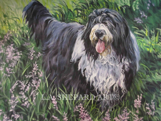 Beardie BEARDED COLLIE dog art print of LAShepard painting 12x16"