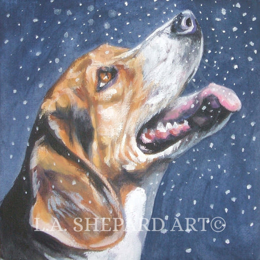 BEAGLE dog ART portrait PRINT of LAShepard painting 12x12"