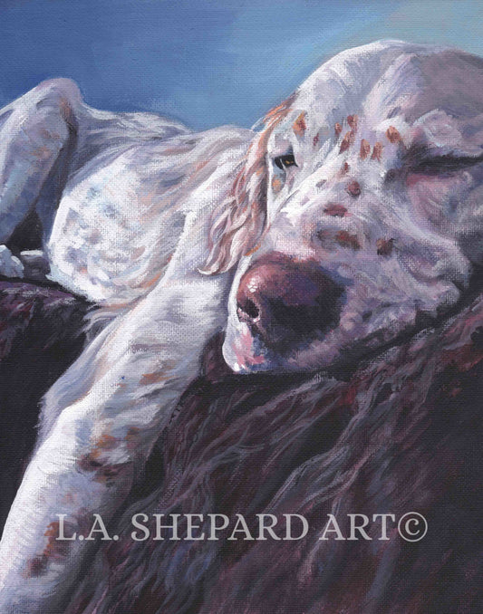 "A Sleepy English Setter" Giclee print of original painting by LAShepard