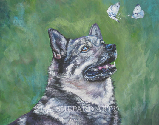 SWEDISH VALLHUND dog art portrait print of LA Shepard painting 11x14