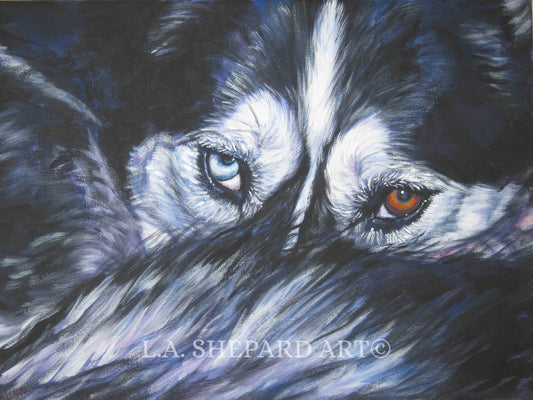 Siberian Husky dog art portrait print of LA Shepard painting 12x16"