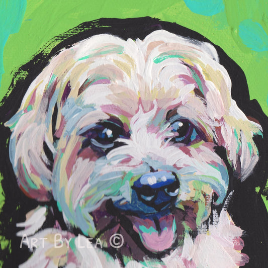 Morkie maltese yorkie portrait art print of pop dog painting bright colors 8x8"  LEA