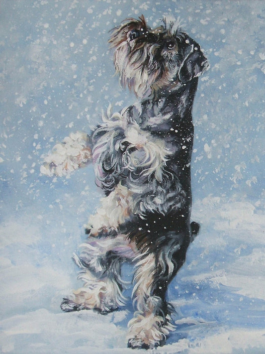 Miniature SCHNAUZER DOG art canvas PRINT of LAShepard painting 12x16"