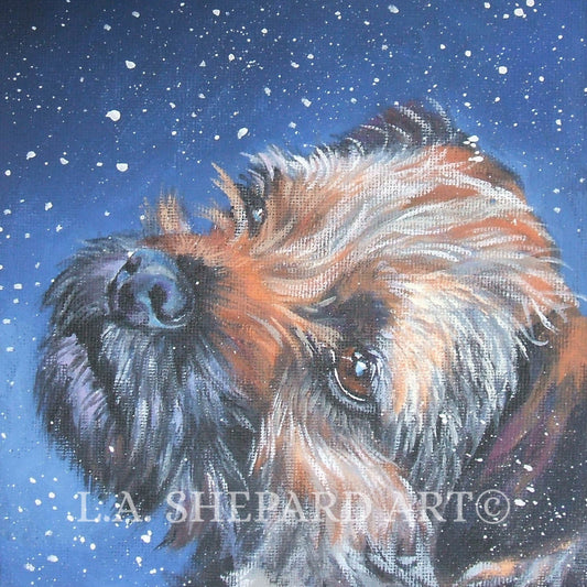 Border Terrier DOG PORTRAIT art  PRINT of LAShepard painting 8x8"