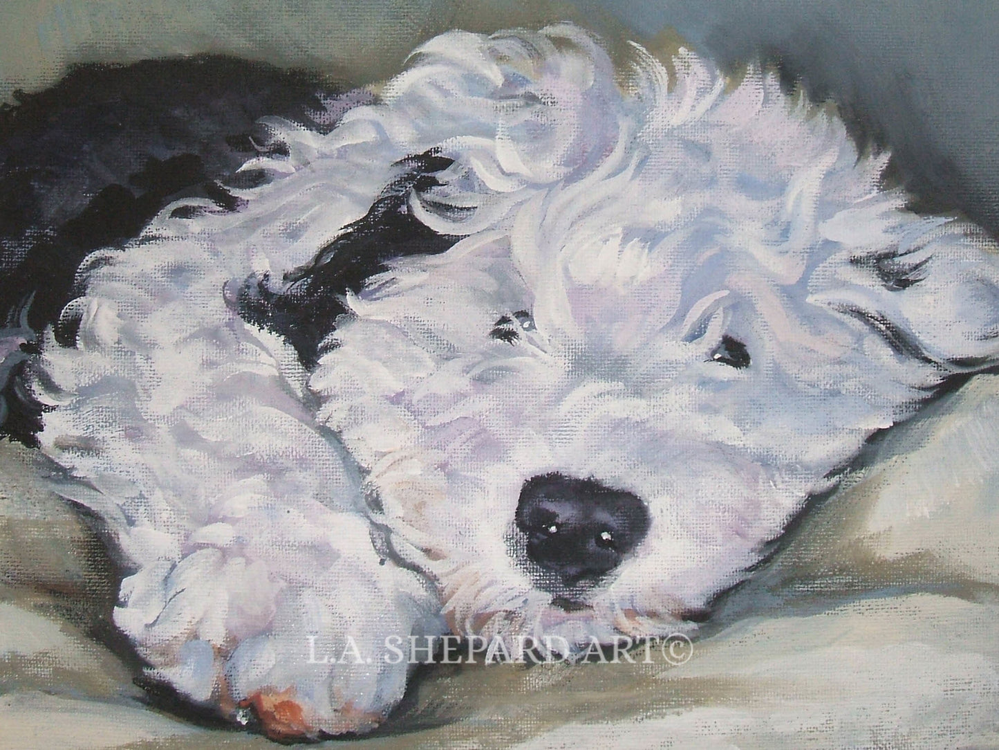 Old English Sheepdog dog art portrait print of LA Shepard painting 12x16