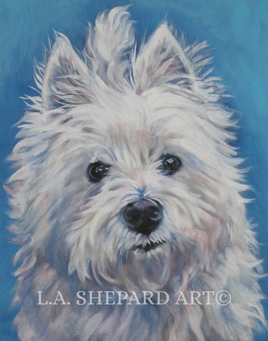 West Highland Terrier WESTIE DOG ART portrait  print of LAShepard painting 11x14