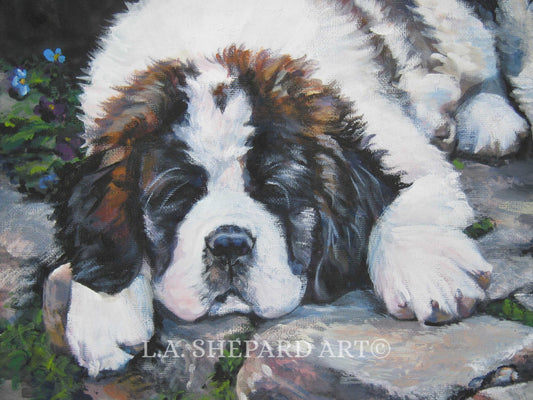 Saint Bernard "Saint Bernard Puppy Sleeps" Giclée Print of Original Painting by LAhepard