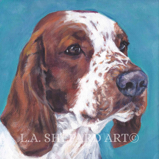 WELSH SPRINGER SPANIEL dog portrait art print of LAShepard painting 8x8"