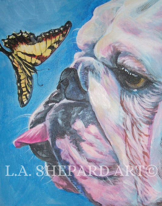 ENGLISH BULLDOG dog art portrait canvas PRINT of LAShepard painting 11x14"