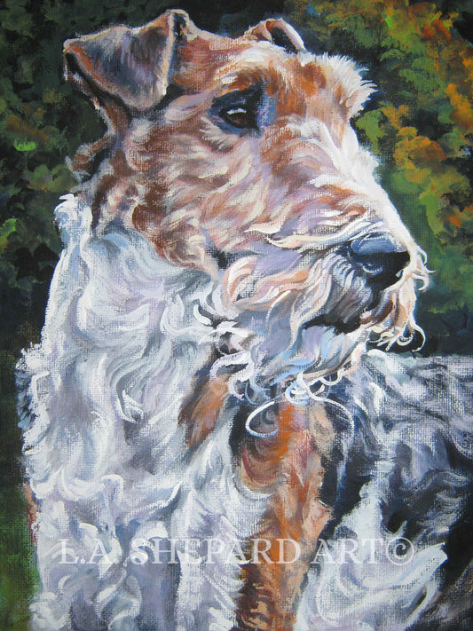 WIRE FOX TERRIER dog art portrait print of LAShepard painting 12x16
