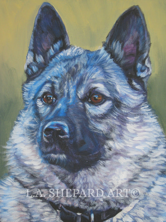 NORWEGIAN ELKHOUND dog art portrait PRINT of LAShepard painting 8x10