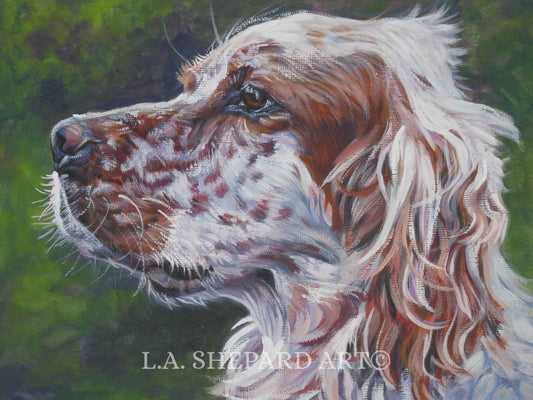 English SETTER dog art PORTRAIT canvas PRINT of LAShepard painting 8x10"