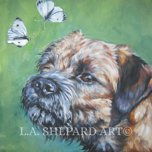 Border Terrier dog art portrait print of LAShepard painting 8x8