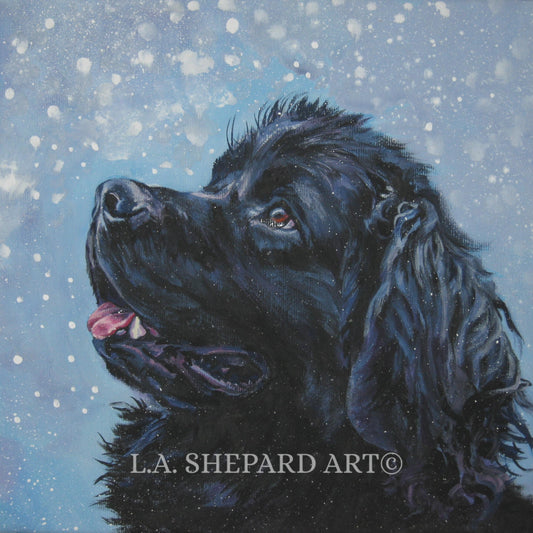 Newfoundland dog art portrait canvas print of La Shepard painting 12x12