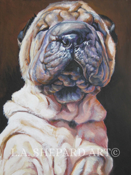 Sharp Pei dog art portrait print of LA Shepard painting 8x10"